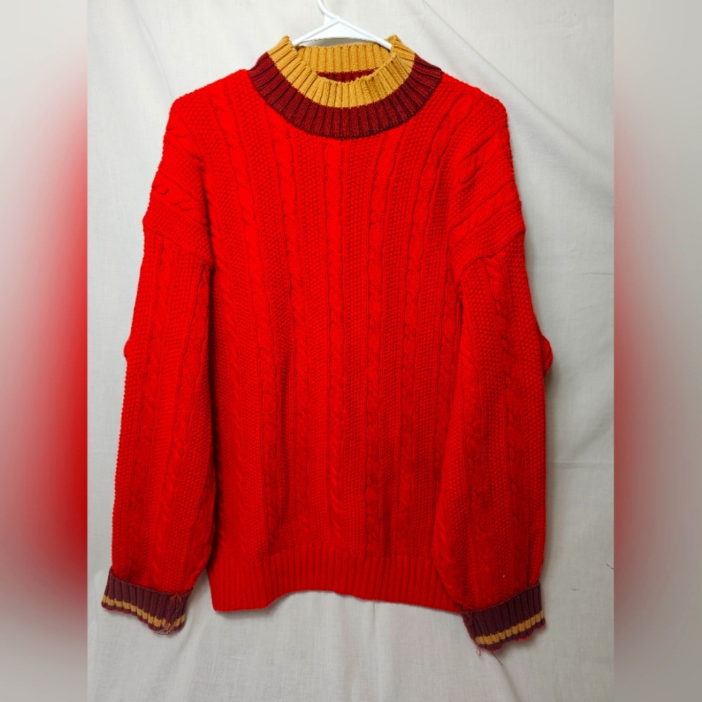 Vintage Eddie Bauer Red Cable Knit Sweater 100% Cotton Size L